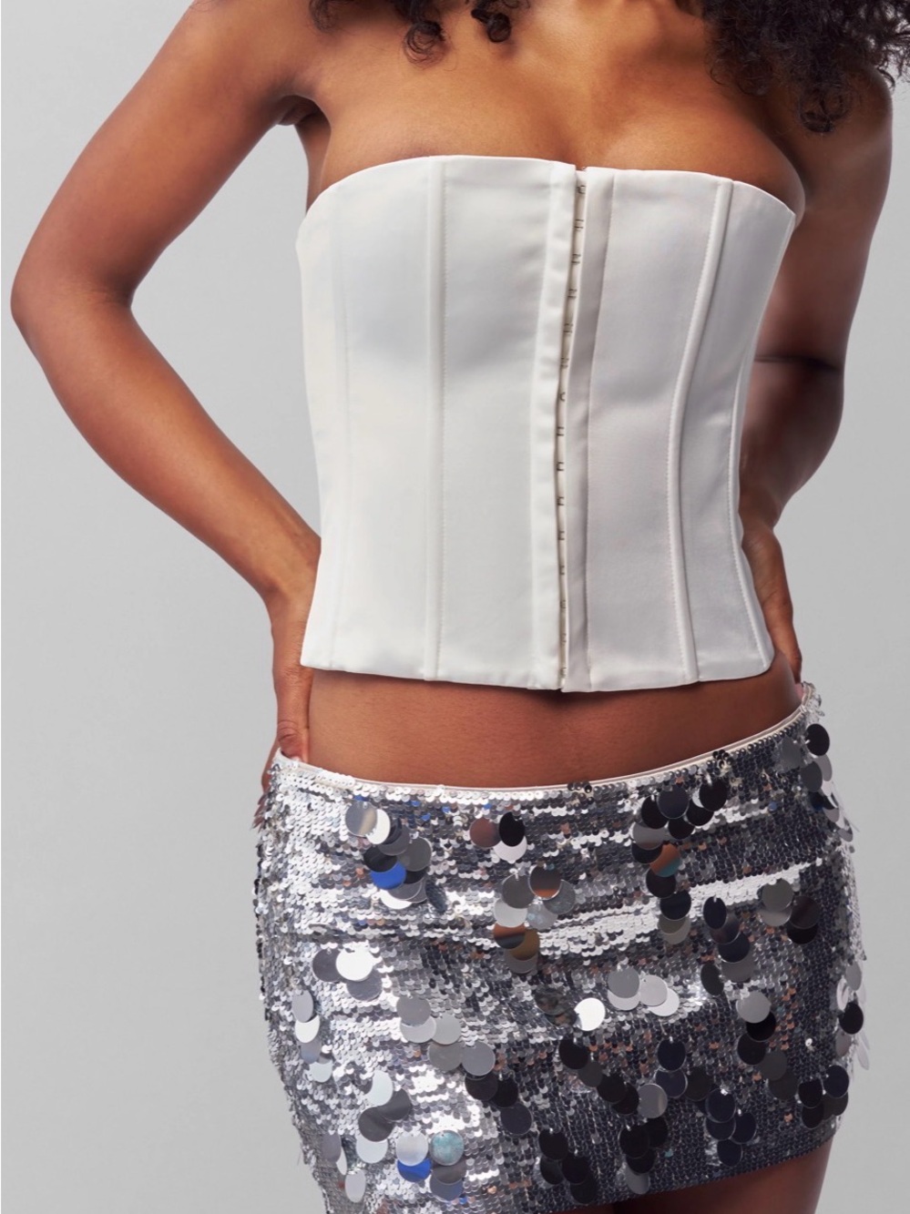Guizio White Satin Corset Top Lace Up Back Strapless Bustier | XS/S